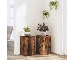 vidaXL Plantenstandaards - Set van 2 - Gerookt Eiken Bloemenstandaard - Plantendrager - Houten Standaard - Binnenplanten - Kamerplanten - Decoratie - Vintage Design - Modern Design - Minimalistisch - Robuust - Stapelbaar - Multifunctioneel