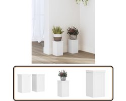 vidaXL Plantenstandaards wit bewerkt hout 2 stuks Plantenstandaard - Houten Plantendrager - Binnenplanten - Decoratie Accessoires - Minimalist Design