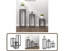 vidaXL Plantenstandaardset - Massief Grenenhout - Grijs Plantenstandaard - Plantenstandaard Set - Houten Plantenstandaard - Grenshout Plantenstandaard - Grijze Plantenstandaard