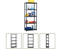 vidaXL Plastic Opbergkast - Zwarte Opbergkast - Opbergrek 5-laags 71x38x170 cm kunststof zwart - Industriele Opbergkast - Hoge Opbergkast - Slimme Opbergoplossing