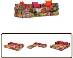 vidaXL Poef Driezits Modulair Patchwork Stof Modulaire Bank - Patchwork Bank - Slaapkamer Meubels - Woonkamer Meubels - Lounge Bank