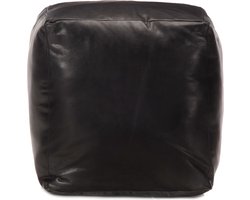 vidaXL Poef - Geitenleer - 40x40x40 cm - Zwart Poef - Geitenleer - Lederen Poef - Handgemaakte Poef - Zwarte Poef