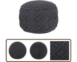 vidaXL Poef Macramé - Handgemaakt - 45x30 cm - Antraciet Macrame Poef - Handgemaakte Poef - Woonaccessoires - Vloerkleed - Stoffen Poef