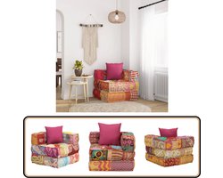 vidaXL Poef Modulair - Patchwork Stof - Inclusief Kussen Modulaire Bank - Multifunctionele Bank - Patchwoork Bank - Lounge Bank - Relaxfauteuil