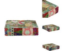vidaXL Poef - Poefs - Poefen - Hocker - Poef patchwork vierkant handgemaakt 50x50x12 cm katoen groen