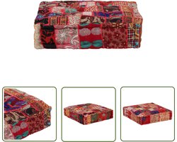 vidaXL Poef - Poefs - Poefen - Hocker - Poef patchwork vierkant handgemaakt 50x50x12 cm katoen rood