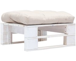 vidaXL Poef - Poefs - Poefen - Pallet Poef - Tuinpoef met zandkleurig kussen pallet hout wit