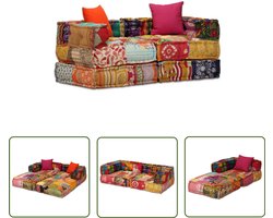 vidaXL Poef tweezits modulair - Patchwork - Inclusief kussens Slaapbank - Modulaire Bank - Multifunctionele Bank - Lounge Sofa - Patchwork Bank