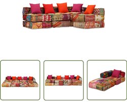 vidaXL Poef vierzits modulair stof patchwork - Modulaire Bank - Slaapbank - Multifunctionele Bank - Lounge Bank - Patchwork Bank