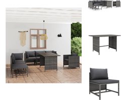 vidaXL Poly Rattan Loungeset - Grijs - Hoekbank 60x60x60 cm - Middenbank 54x60x60 cm - Eenzitsbank 60x60x60 cm - Eettafel 110x70x65 cm - Voetenbank 60x60x32 cm - Montage vereist - vidaXL - Tuinset