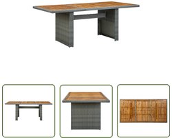 vidaXL Poly Rattan - Tuin Tafel - Tuintafel poly rattan en massief acaciahout lichtgrijs - Acacia Hout - Buitentuinmeubilair - Eetkamerset