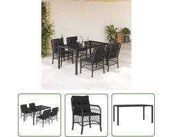 vidaXL Poly Rattan - Tuinset - 5-delige Tuinset met kussens poly rattan zwart - Zwarte Tuinbank - Buisstoel - Eetkamertafel