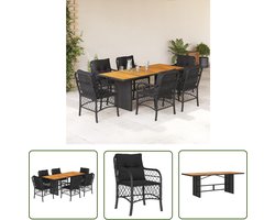 vidaXL Poly Rattan - Tuinset - 7-delige Tuinset met kussens poly rattan zwart - Zwarte Tuinbank - Buisstoel - Lounge Set
