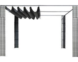vidaXL Prieel - 300x300x200 cm - Grijs en Antraciet Tuinprieel - Poly Ratten Prijzel - Buitendecoratie - Tuinhuisje - Parasol Alternatief