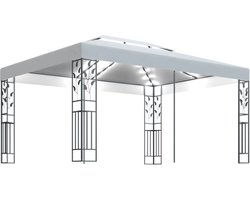 vidaXL - Prieel - met - dubbel - dak - en - LED-lichtslinger - 3x4 - m - wit