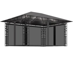 vidaXL - Prieel - met - klamboe - LED-lichtslinger - 4x3x2,73 - m - antracietkleurig