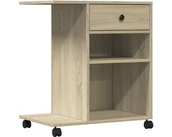 vidaXL Printerkast met wielen - Sonoma eiken 60x40x68,5cm Printerstandaard - Printer Tafel - Bureau Organisator - Houten Kast - Opslagoplossing