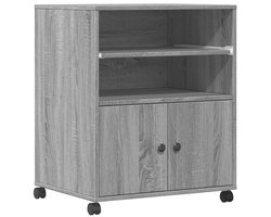 vidaXL Printerkastje met wielen 60x48x74 cm grijs sonoma eikenkleur - Printerkast - Bureau Organizer - Houten Kast - Grijze Kast - Computeraccessoires