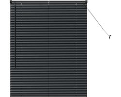 vidaXL - Raamjaloezie - met - gordijnen - Zwart - Aluminium