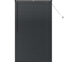 vidaXL - Raamjaloezie - met - gordijnen - Zwart - Aluminium