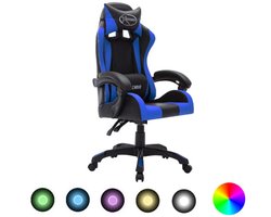 vidaXL - Racestoel - met - RGB - LED-verlichting - kunstleer - blauw - en - zwart