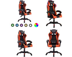 vidaXL Racestoel met RGB LED-verlichting kunstleer oranje en zwart - Kantoorstoel - Kantoorstoelen - Kantoor Stoel - Kantoor Stoelen