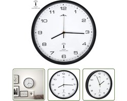 vidaXL Radiogestuurd - Muurklok - Wandklok met quartz uurwerk radiogestuurd 31 cm wit en zwart - Wandklok - Digitale Klok - Zwarte Klok