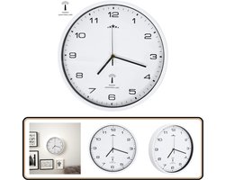 vidaXL Radiogestuurde Wandklok 31 cm - Wit Muurklok - Radiogestuurde Klok - Wanddecoratie - Digitale Klok - Tijdsweergave