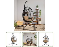 vidaXL Rattan Hangstoel - Hangstoel - Hangstoel met standaard rattan en staal taupe - Staal Hangstoel - Lounge Hangstoel - Tuinset