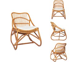 vidaXL Rattan Stoel - Rattan Stoelen - Slaapkamerstoel - Slaapkamerstoelen - Stoel rattan en linnen lichtbruin