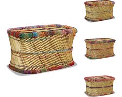 vidaXL Rechthoekige Salontafel - Bamboe - Chindi Weefdetails - 78 x 50 x 45 cm - Meerkleurig - Tafel
