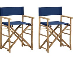 vidaXL - Regisseursstoelen - 2 - st - inklapbaar - blauw - bamboe - en - stof