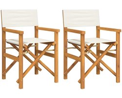 vidaXL Regisseursstoelen inklapbaar 2 st massief teakhout crèmekleurig - Regisseursstoel - Regisseursstoelen - Opklapbare Regisseursstoel - Regisseursstoel Voor Buiten