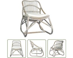 vidaXL Relaxfauteuil - Rattan Fauteuil - Stoel rattan en linnen grijs - Lounge Stoel - Wicker Stoel - Vintage Stoel