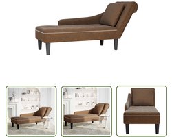 vidaXL Relaxstoel - Chaise Longue - Chaise longue met kussen en rechterarmleuning kunstleer bruin - Fauteuil - Lederlook - Bruine Kleuren