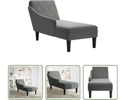 vidaXL Relaxstoel - Chaise Lounge - Chaise longue met kussen en rechterarmleuning stof donkergrijs - Stoffen Fauteuil - Donkere Kleuren - Designbank