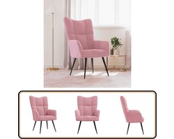 vidaXL Relaxstoel Fluweel Roze - Comfortabel & Stijlvol Relaxfauteuil - Fluweel Fauteuil - Roze Fauteuil - Lounge Stoel - Loungestoel