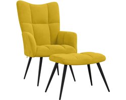 vidaXL - Relaxstoel - met - kruk - mosterdgeel - fluweel