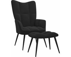 vidaXL - Relaxstoel - met - kruk - zwart - fluweel
