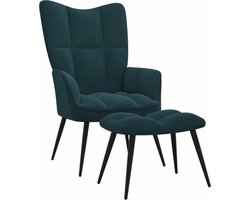 vidaXL - Relaxstoel - met - voetenbank - fluweel - blauw