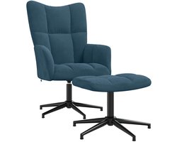 vidaXL - Relaxstoel - met - voetenbank - fluweel - blauw
