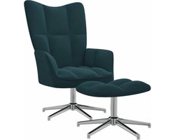 vidaXL - Relaxstoel - met - voetenbank - fluweel - blauw