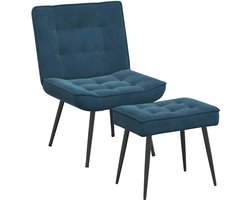 vidaXL - Relaxstoel - met - voetenbank - fluweel - blauw