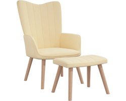vidaXL - Relaxstoel - met - voetenbank - fluweel - crèmewit
