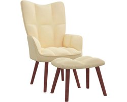 vidaXL - Relaxstoel - met - voetenbank - fluweel - crèmewit