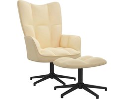 vidaXL - Relaxstoel - met - voetenbank - fluweel - crèmewit