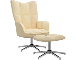 vidaXL - Relaxstoel - met - voetenbank - fluweel - crèmewit