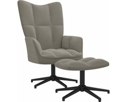 vidaXL - Relaxstoel - met - voetenbank - fluweel - lichtgrijs