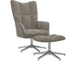 vidaXL - Relaxstoel - met - voetenbank - fluweel - lichtgrijs