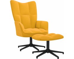 vidaXL - Relaxstoel - met - voetenbank - fluweel - mosterdgeel